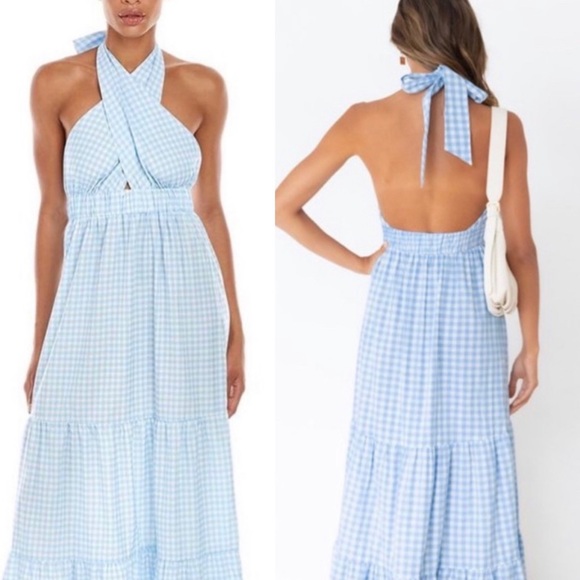 Dresses & Skirts - Pre loved beautiful sky color maxi dress with self tie halter neck, XXL